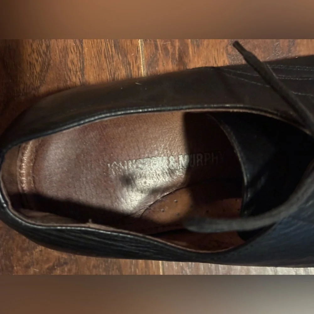Johnson& Murphy Black Leather Oxford Shoes with Square Toe